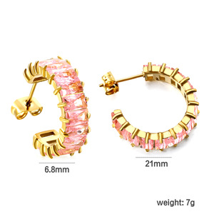 Pendientes de tuerca en forma de C con cristal rosa, chapados en oro, de aleación de zinc, joyería de moda para fiesta, pendientes geométricos para mujer. - Product Image 4