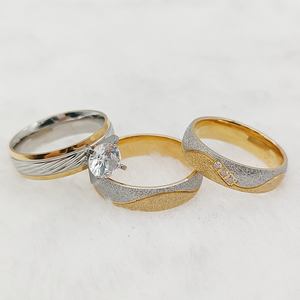 Venta al por mayor 3PCs Anillos de Compromiso de Boda Set 18K Chapado en Oro joyería <span class=keywords><strong>Promise</strong></span> Pareja Anillos - Product Image 5