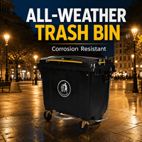 Conteneur à déchets de 1100 L robuste et écologique avec 4 roues en caoutchouc, résistant à la corrosion, avec couvercles, roues à frein et bouchon de vidange