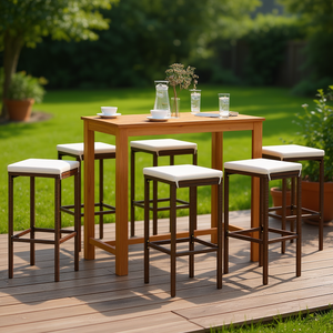 Juego de bar de jardín de madera de acacia maciza marrón de 7 piezas, muebles de exterior, diseño contemporáneo resistente a la intemperie - Product Image 2