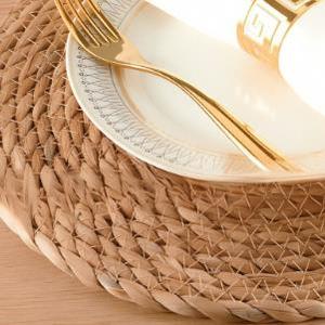 No slip Heat Resistant <b>Mat</b> Natural <b>Round</b> Braided Water Hyacinth Weave Rattan Tablemats Placemats for Dining Table - Product Image 2