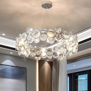 <span class=keywords><strong>Lustre</strong></span> en cristal en acier inoxydable de luxe léger, LED, hauteur réglable - Design moderne minimaliste à bulles pour salon et chambre principale - Product Image 1