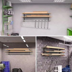 Support en <span class=keywords><strong>bois</strong></span> métallique robuste à montage mural avec <span class=keywords><strong>étagère</strong></span>s système à 3 niveaux pour <span class=keywords><strong>garage</strong></span> atelier en <span class=keywords><strong>bois</strong></span> intérieur extérieur - Product Image 6