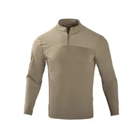 Chemise tactique à manches longues pour homme, col montant, demi-zip, design à empiècements sur les manches, respirante, séchage rapide, polyester, pour la randonnée et l'entraînement en extérieur