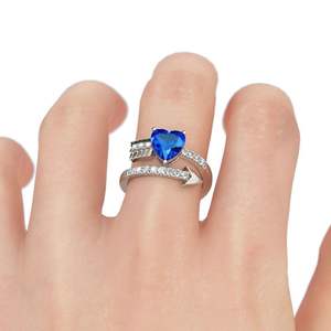 Anillo de corazón yunnique con forma de flecha y piedra azul, ajuste de canal, regalo de joyería unisex para parejas - Product Image 4