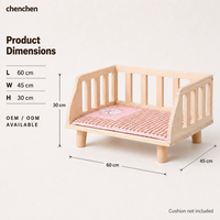 Lit surélevé pour animaux de compagnie en bois de pin naturel, base surélevée de 8 cm, barreaux latéraux à lattes pour petits chiens et chats