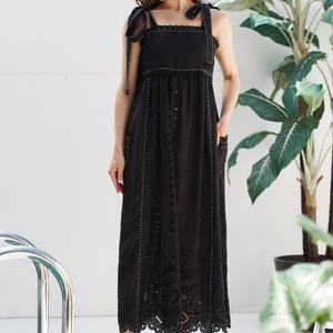 Vestidos Midi de Algodón Casuales y Elegantes para Mujer, con Espalda Descubierta, sin Mangas, de Sarga Blanca, Bordados, para Primavera/Verano, de Fabricante de Ropa - Product Image 1