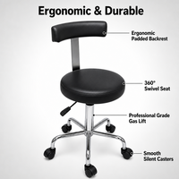 Tabouret pivotant en similicuir PU avec dossier, réglable hydrauliquement, sur roulettes, base à 5 étoiles pour salon de coiffure et institut de beauté