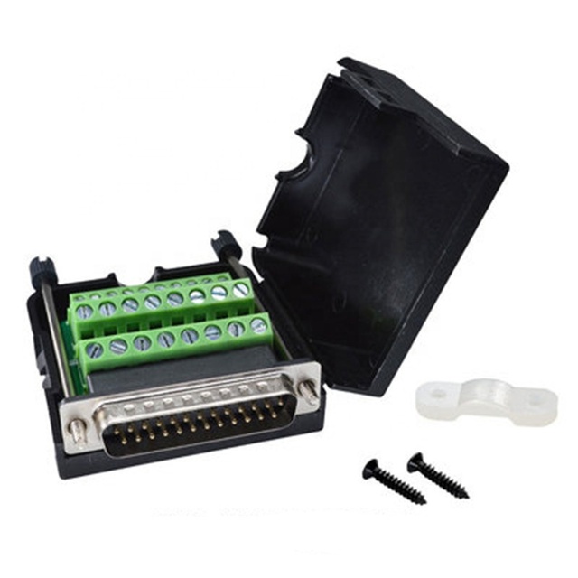 D-SUB DB25 Male RS232 Serial Plug Connector Terminal Post Block Adapter Breakout Board With Black Shell Cover