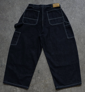 Çift diz sokak giyim boy ağır kırmızı kenar Denim erkek Denim geniş bacak Baggy kot Vintage ham Denim Indigo mavi - Product Image 2