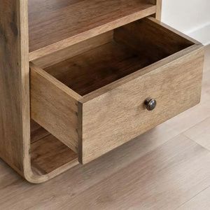 Mesita de noche curva de madera de mango, mesita de noche moderna y redondeada con almacenamiento, acabado en madera de mango natural, 2 compartimentos abiertos - Product Image 4