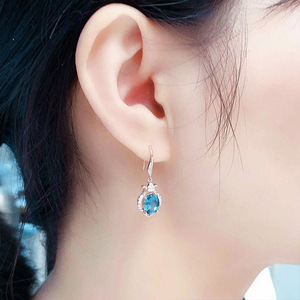 Orecchini Pendenti con Cristallo Blu Zaffiro per Donne, Eleganti Accessori Moda per Uso Quotidiano e Feste - Product Image 4