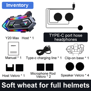 Y20MAX 16แสง RGB effetcs การจับคู่อินเตอร์คอมการเล่นสกี300เมตร2คนพูดชุดหูฟังสื่อสารสำหรับหมวกกันน็อกชุดหูฟังอินเตอร์เฟส TYPE-C - Product Image 6