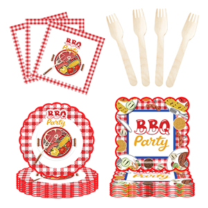 Assiettes en papier à carreaux rouges DAMAI pour la décoration de table de barbecue, ensemble de vaisselle jetable en papier pour barbecue - Product Image 2