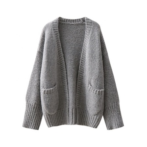 Medium <strong>Length</strong> Loose Women's Knitted Winter <strong>Cardigan</strong> Pockets Soft Sticky Thick Thread Casual V-neck Anti-Wrinkle <strong>Full</strong> Sleeve - Product Image 6