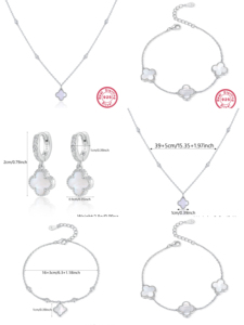 <span class=keywords><strong>925</strong></span> Sterling Bạc Bốn Lá Clover Quyến Rũ Vòng Đeo Tay Vàng Tốt Mạ Hoa Mô Hình <span class=keywords><strong>Bangle</strong></span> Vòng Cổ Cho Cô Gái Món Quà Trang Sức <span class=keywords><strong>Set</strong></span> - Product Image 4