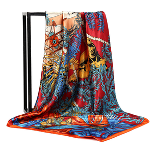 低起订量 民族花卉印花缎面方巾 女式 90 厘米 仿丝田园风格头巾和披肩 时尚百搭披肩 - Product Image 2