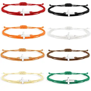 Amistad Cruz Cuerda colorida Pulsera tejida Cruz Colgante Pulsera tejida a mano Mejores Regalos para amigos