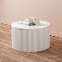Table d'appoint de canapé en bois à nervures, table basse à nervures, moderne, blanche, ronde, pour salon, chambre à coucher