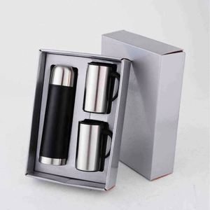 Stainless Steel Vacuum Flask Set with Two Mugs Double Wall Insulated Travel Thermal Cup Minimalist <b>Design</b> - Product Image 5