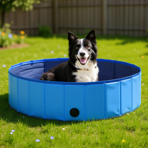 Piscine pliable pour chien bleue 47,2 x 11,8 pouces en PVC, fournitures pour animaux de compagnie d'extérieur - Product Image 2