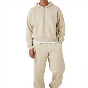 KIRSA INDUSTRY Men's Black Fleece Polyester/Cotton 240g Tracksuit Full Zipper Casual Sweatshirt <b>Pants</b> Set Breathable Regular Fit - Product Image 1