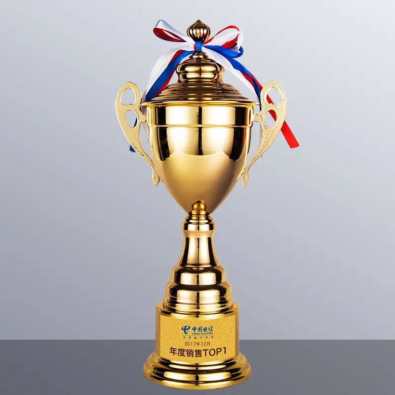 Trofeo de metal barato con base acrílica, logotipo personalizado de gran tamaño, premios deportivos, venta al por mayor de La UE