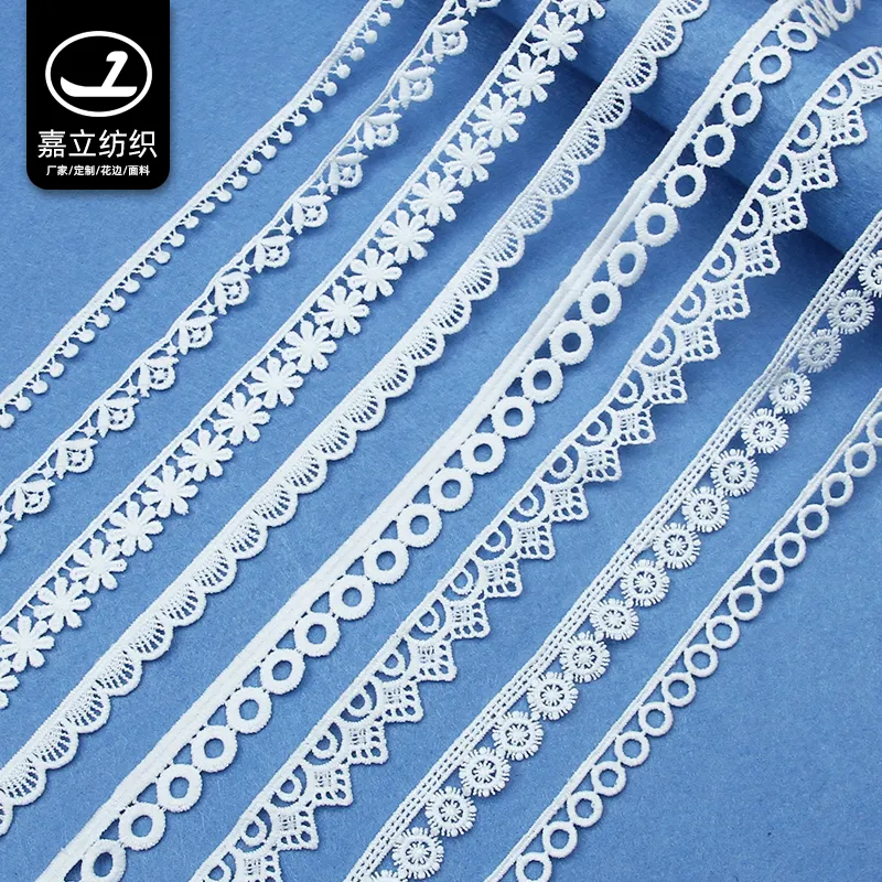 Garment Accessories Embroidery Manufacturers Hot 100% Polyester Lace White Embroidery Fabric Water Soluble wedding lace trimming