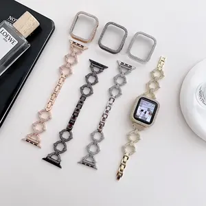 Lüks tasarımcı kayış moda elmas kakma saat kayışı Serie 7 45mm ve koruyucu kılıf Apple Iwatch için 3 4 5 6 7 8 Se Ultra