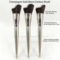 Pinceau de contour professionnel ondulé personnalisable pour maquillage, manche en bois, pinceau cosmétique pour le visage, poils plus épais en aluminium couleur champagne