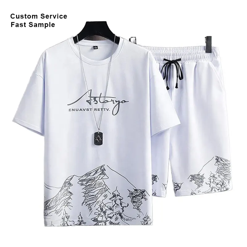 2024 पुरुषों के कपड़े शर्ट सेट अनुकूलित त्वरित सूखी पॉलिएस्टर यूनिसेक्स 2 पीस टी-शर्ट ग्रीष्मकालीन टी शर्ट शॉर्ट सेट पुरुषों के शॉर्ट सेट