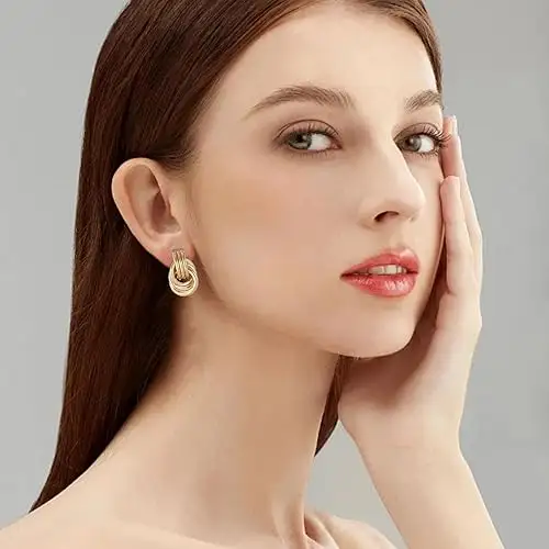 여성과 소녀를위한 금/실버 선언 기하학 귀걸이 두꺼운 금 매듭 펜던트 귀걸이 패션 보석 선물