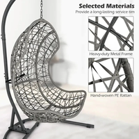 Extérieur Intérieur 350 LBS Capacité Gris Acier Cadre PE Rotin Suspendu Oeuf Balançoire Chaise avec Support Oreiller Coussin pour Salon