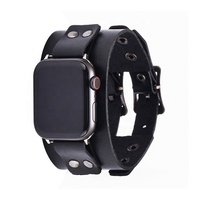 Tan marron noir double boucle lisse bracelet de montre en cuir véritable pour iwatch ultra 1 2 3 4 5 6 7 8 apple watch bracelet en cuir
