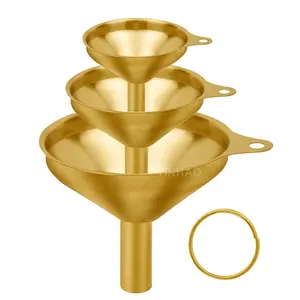 New Product Kitchen Accessories for Filling Bottles 3 Pack Gold Stainless Steel Mini Metal Kitchen Funnel Set