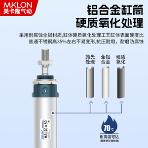 Mini cylindre Mklon Mal20x50 à double action en alliage d'aluminium avec connexion filetée - Product Image 5