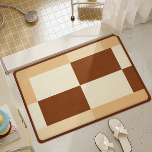 Alfombra para el suelo del baño, rectangular, con patrón geométrico, imitación de lino, absorbente, antideslizante, para la entrada del baño - Product Image 1