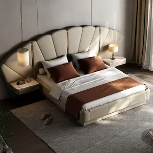 하이 엔드 이탈리아 디자인 덮개를 씌운 더블 킹 사이즈 침대 높은 헤드 보드 부드러운 가죽 침대 현대 표준 패널 침대