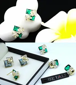 Fashion Green Earrings Trend 2023 Glass Flower Earrings Gold