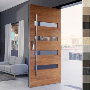 BASEN Modern Solid Wood Anti-Theft Entrance Door with Glass for Villa and Hotel Use - Product Image 1
