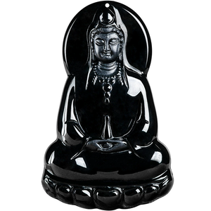 Collier pendentif en jade émeraude naturel, statue de Bouddha Guanyin, vase simple en jade, pendentif vert émeraude - Product Image 3