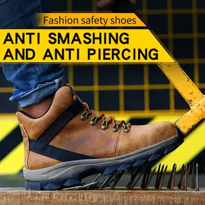 Venta al por mayor de cuero de microfibra impermeable zapatos de seguridad de alta calidad Anti Smashing Anti pinchazos y botas de seguridad antideslizantes