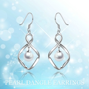 Trendy Jewelry 925 Sterling Silver 7mm Freshwater Pearl Drop <strong>Infinity</strong> Hook <strong>Earrings</strong> for Women - Product Image 6
