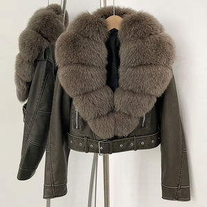 เสื้อโค้ทขนสุนัข<span class=keywords><strong>จ</strong></span>ิ้งจอกแท้ คอลเลค<span class=keywords><strong>ช</strong></span>ั่นฤดูใบไม้ร่วง-ฤดูหนาว ปี 2025 แบรนด์ OFTBUY  พร้อมปกขนสุนัข<span class=keywords><strong>จ</strong></span>ิ้งจอก  หนังเทียม  แบบสั้น  <span class=keywords><strong>ต</strong></span>ิดซิป  พร้อมสายรัดผูกเอว  แจ็คเก็ตหนัง PU สำหรับผู้หญิง - Product Image 5