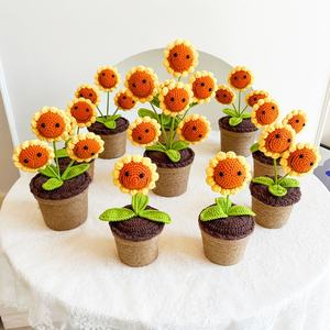 Maceta de Girasol Sonriente Tejida a Mano, Decoración para Oficina y <span class=keywords><strong>Hogar</strong></span>, Adorno de Hilo, Regalo Festivo, Flor Artificial - Product Image 4