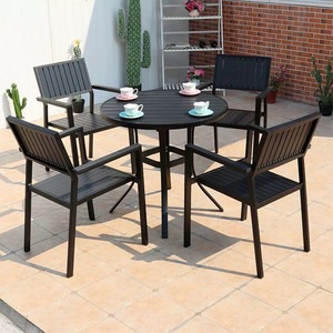Outdoor Furniture Set French Coffee Table Plastic Wood Dining Set for Courtyard Villa Hotel & Park Use - Product Image 6