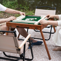 Table de mahjong pliable compacte moderne avec surface de jeu concave, pieds en bois massif, pour 4 joueurs, camping en plein air, soirées de jeux en intérieur