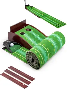 Premium golf putting mat with ball return system for personal putting practice