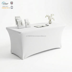 Housse de table extensible blanche de 8 pieds, qualité hôtelière, imperméable, écologique, personnalisable, pour événements d'entreprise - Product Image 1
