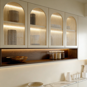 Cuisine modulaire moderne style crème sans poignées, portes en PVC, éclairage LED, évier inclus, taille personnalisable pour l'Australie - Product Image 3